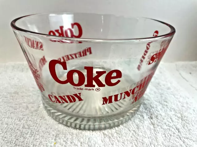 VTG Coca Cola Coke Clear Glass Snack Bowl Pretzels Munchies Candy 7"w