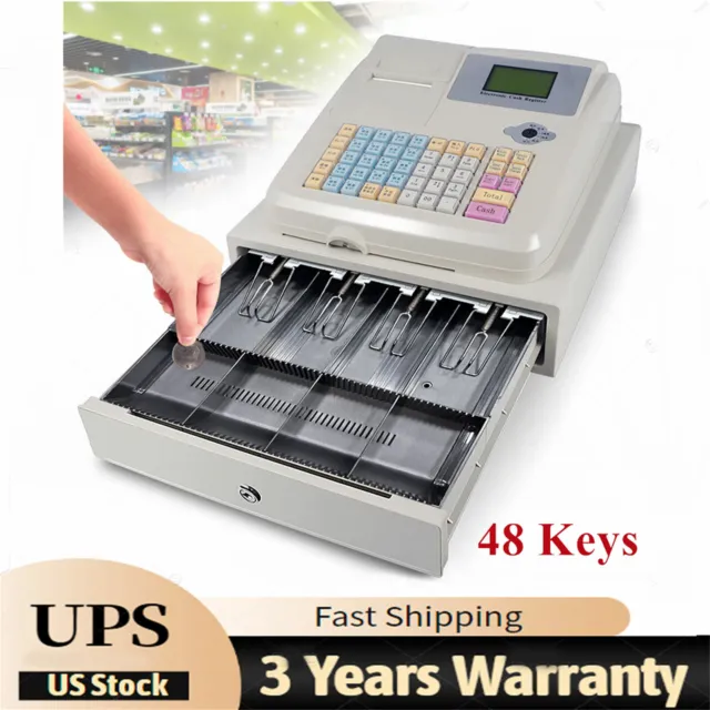 48 Keys Electronic Cash Register POS Cash Machine Supermarket LED Display NEW US