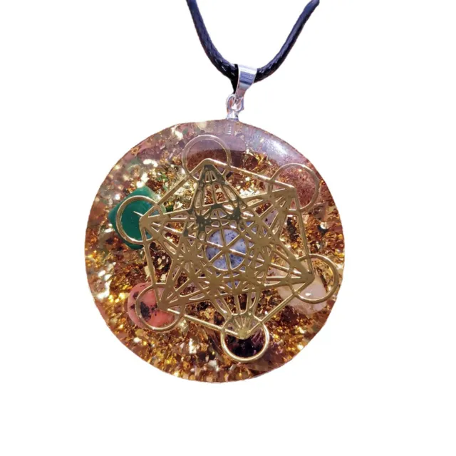 Metatron Cube 7 Chakra Gemstone Pendant Orgonite Necklace Orgone Sacred Geometry