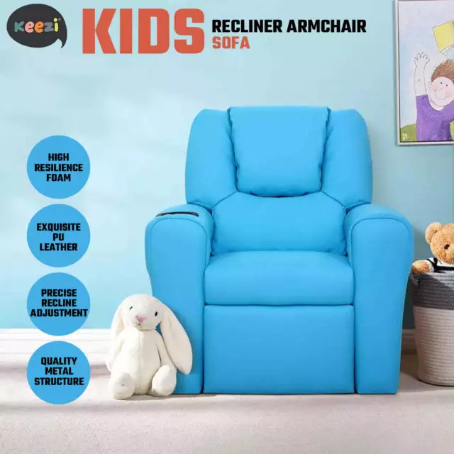 Keezi Kids Recliner Chair PU Leather Sofa Lounge Couch Children Armchair Blue