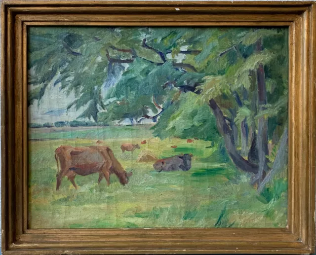 Oil Impressionist Fauvist Summer Landscape With Cows Anonymous 39,8 X 49,2 CM