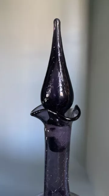 Mid century Vintage Blenko Amethyst Genie Bottle Purple Glass Decanter 15” 2