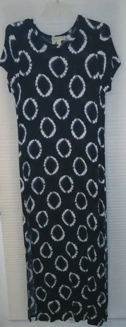 Nwot Michael Kors Blue Tie Dye Maxi Dress Long Tall Size Xl Short Sleeved Jersey