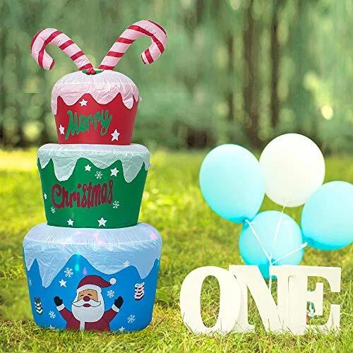 AJY 6 Feet Tall Merry Christmas Inflatable Happy Birthday Inflatable Cake with