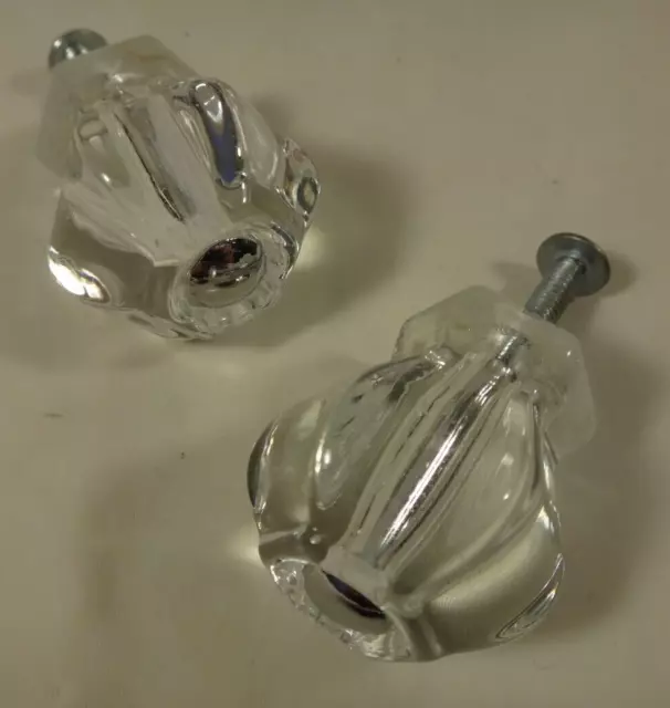 Lot of 2 Clear Glass Dresser Knob Drawer Pulls Handle Hardware Vintage Style