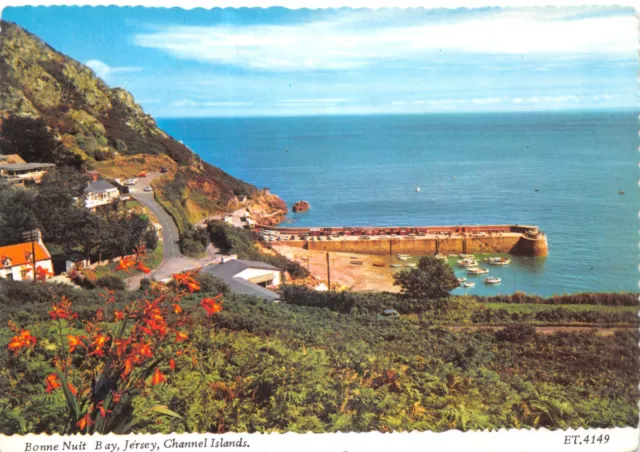 Jersey Topographical Postcard Bonne Nuit Bay Used Unused Large Size Gd Plus Vg
