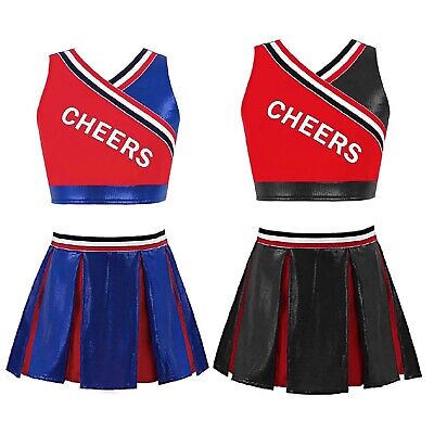 Girls Cheer Leader Costume Uniform Cheerleading Crop Tops with Pleated Skirt