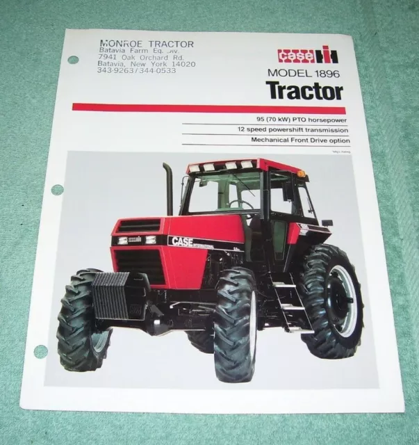 Case Ih Model 1896 Tractor Original Sales Brochure Bulletin, Info Specs