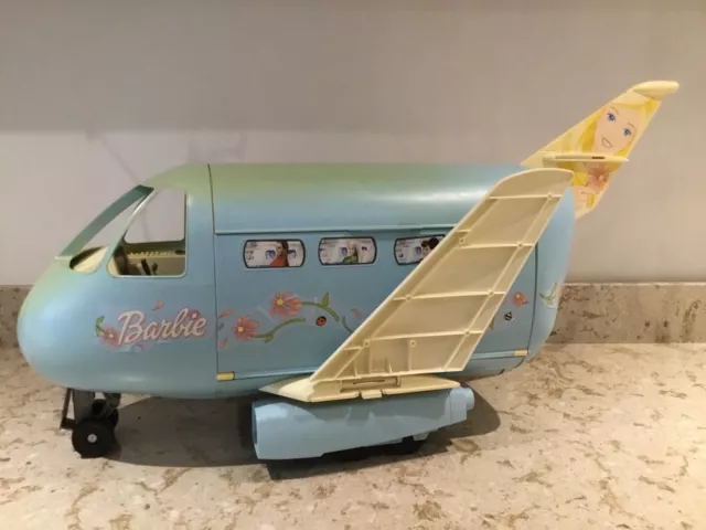 Vintage Mattel Barbie Doll Blue Jumbo Jet Airplane Plane 1999 With Original  Box
