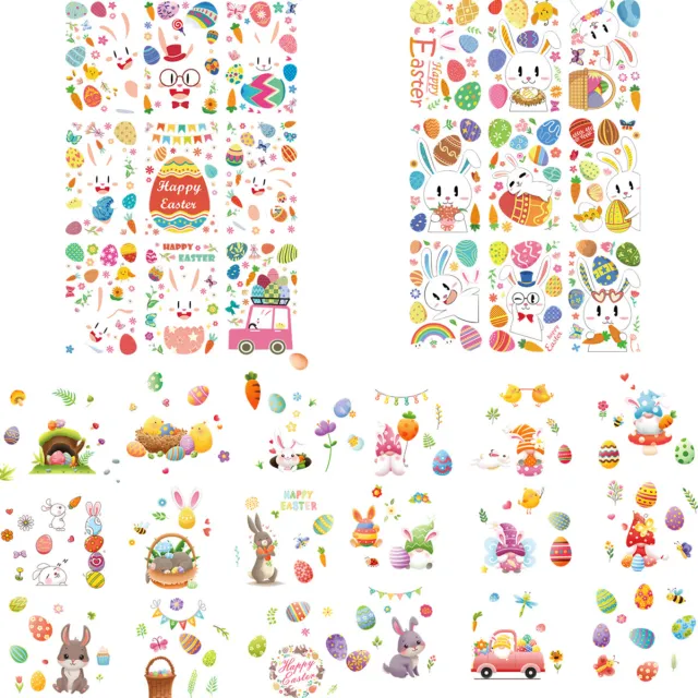 Easter Window Stickers 9 Sheets Cute Cartoon Bunny Window Decals Colourful