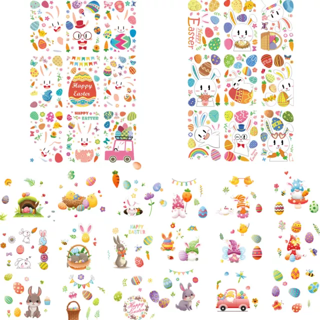 Easter Window Stickers 9 Sheets Cute Cartoon Bunny Window Decals Colourful DA