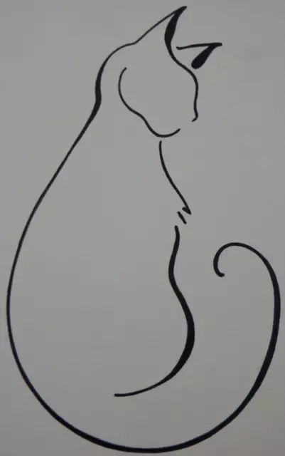 Original black marker pen line minimalist semi-abstract drawing of a cat