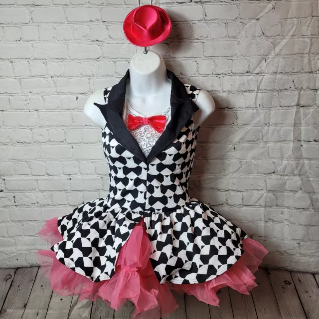 Weissman Girls Dance Costume, White & Black Top with Vibrant Pink Tulle Skirt 3