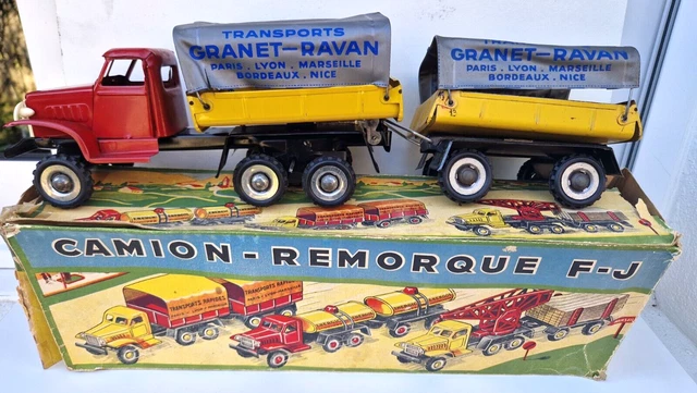 Rare Camion GMC benne double essieu FJ france jouet ancien en tôle