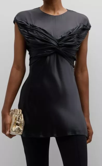 $820 Tove Women's Black Ana Silk Gathered Tie Blouse Top Size 42