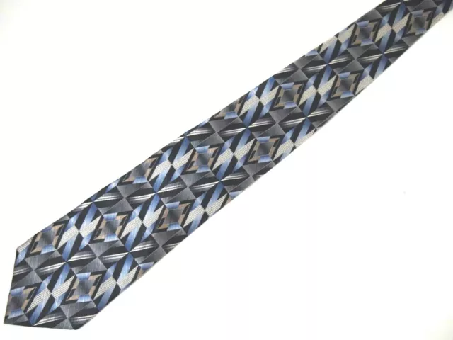 Vtg Murano Mens Necktie Tie Blue Grey Black Geometric Silk 58" Career