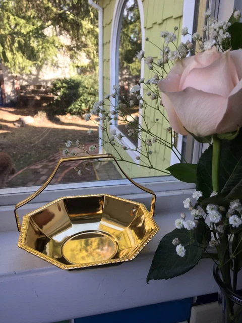 Vintage 24K Gold Electro Plated Candy Dish Forman Family 1950’s Excellent