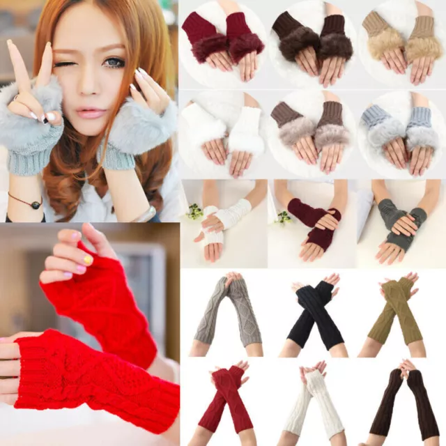 Lady Winter Warm Knitted Gloves Arm Hand Wrist Warmers Long Fingerless Mittens;