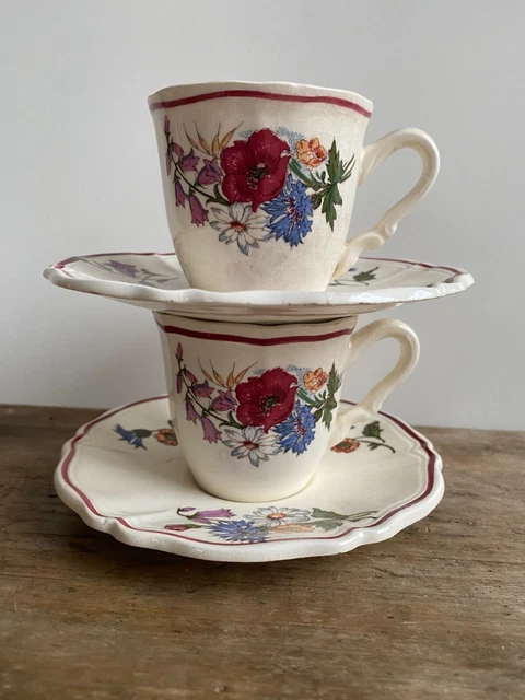 Lot De 2 Tasses à Café Sarreguemines En Faïence Opaque Terre De Fer, Décor Moulé