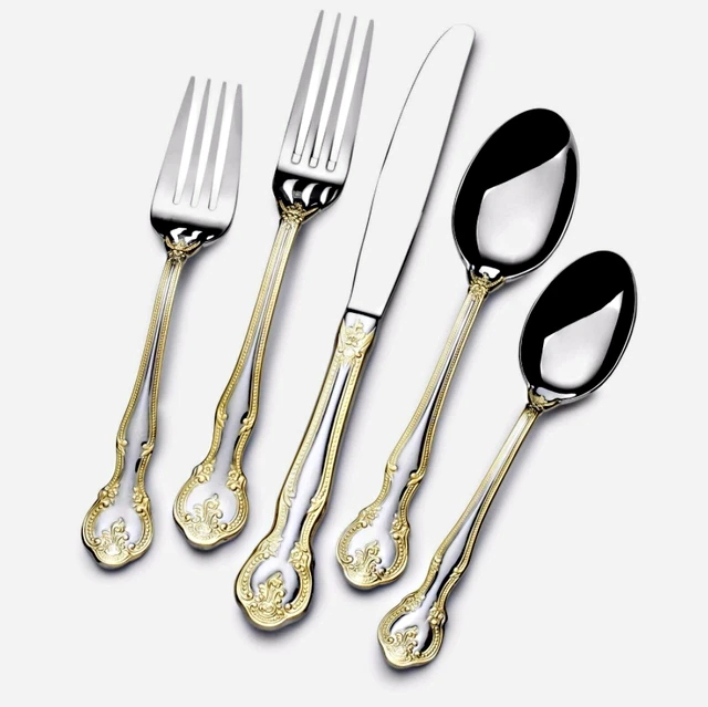 ST. JAMES NAPOLEON 65pc 18/10 Stainless Steel Flatware w/Gold Accents
