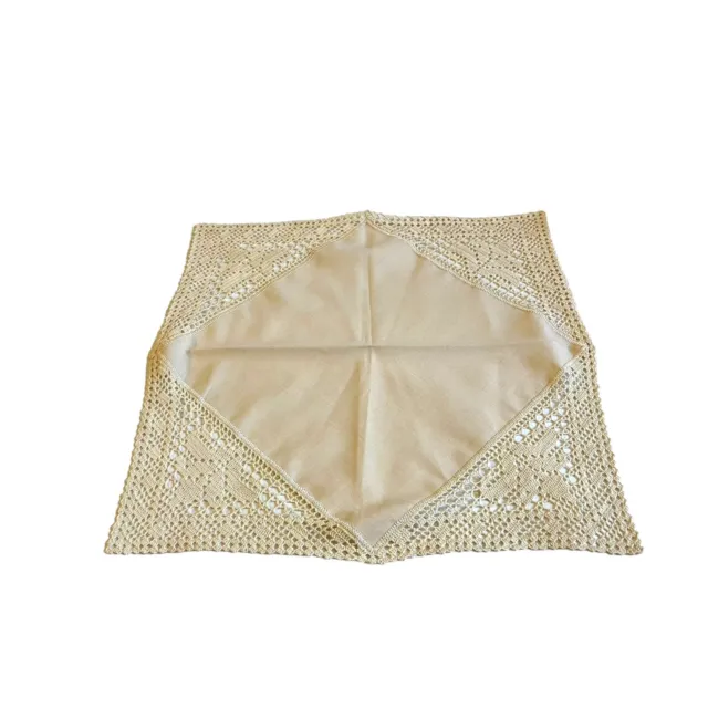 Victorian White Handkerchief Bread Basket Cloth VTG Lace Border Four Corners 19”
