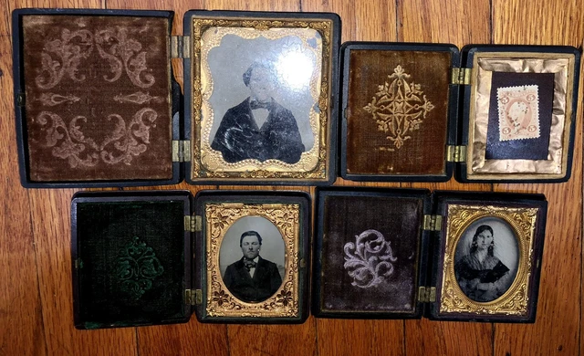 Union Case Ambrotypes & Tintype Lot 1850s 1860s Civil War Tax Stamp Men & Woman