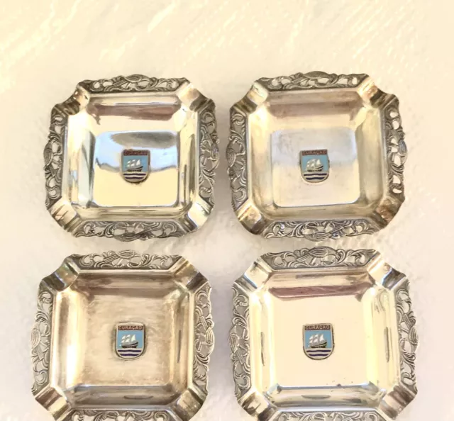 Sterling EPNS silver Plate Set Of 4 Curacao Vintage Ashtrays