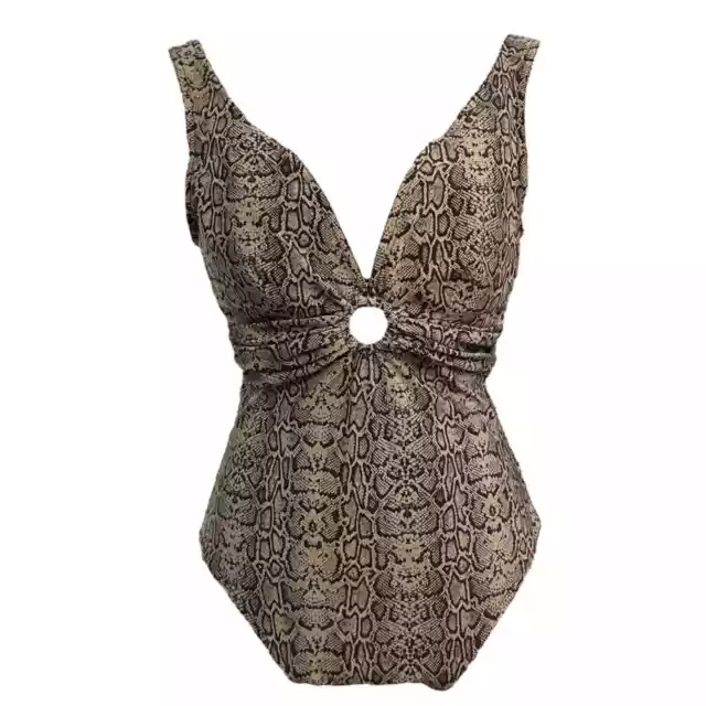 Karla Colletto Swimsuit One Piece Snakeskin Python Print Brown Keyhole Womens 12
