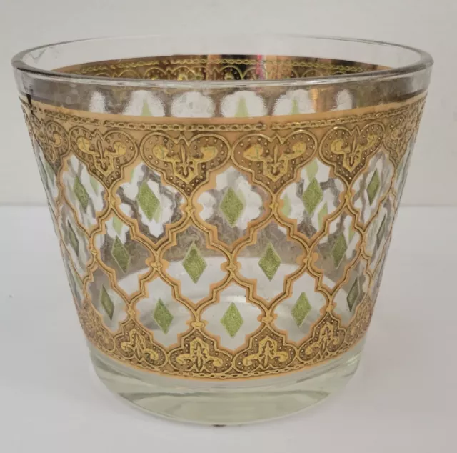 Vintage MCM 1960’s Culver VALENCIA 22k Gold & Green Glass Ice Bucket