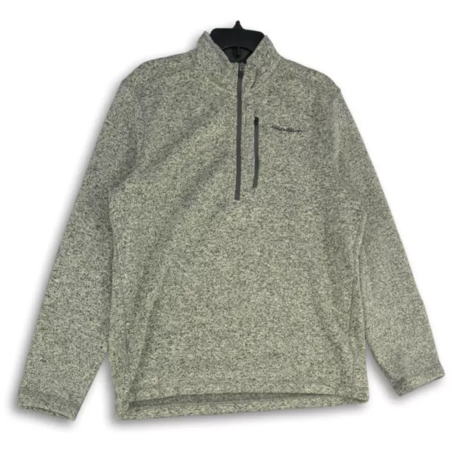 EDDIE BAUER MENS Gray Fleece Quarter-Zip Long Sleeve Pullover Jacket ...