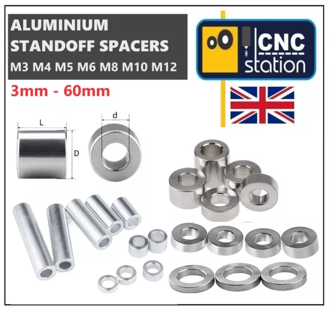 Aluminium Standoff Spacers M3 M4 M5 M6 M8 M10 M12 Round Spacer bushing Bonnet UK