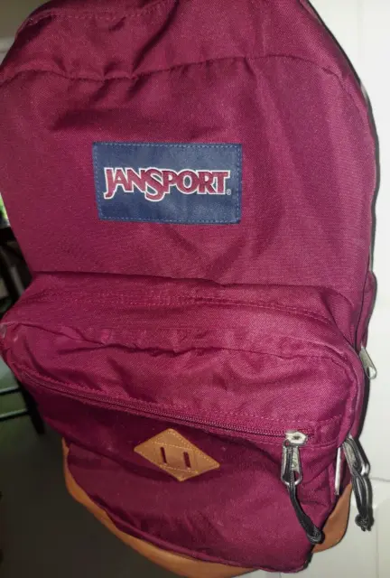 JANSPORT Maroon leather  bottom backpack VINTAGE early 2000s COOL