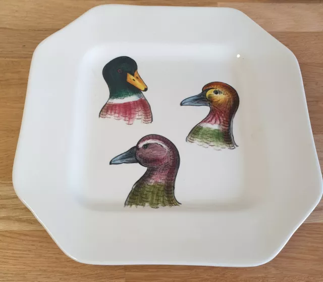 Assiette à oiseaux en faïence italienne, 24x24 cm, bon état