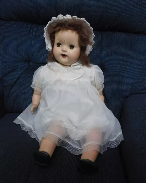 Vintage 27" Lg Chubby Composition Doll With Mohair and Teeth Rubber Arms Leg TLC