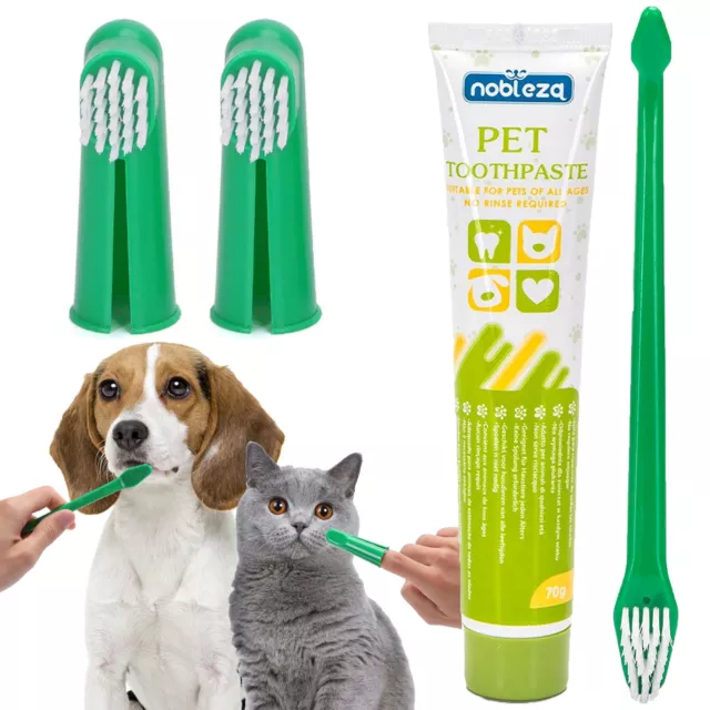 Zahnpasta für Hunde +  Hundezahnbürste 2 Tipps Cap Set Mundhygiene Hundezahnpfle