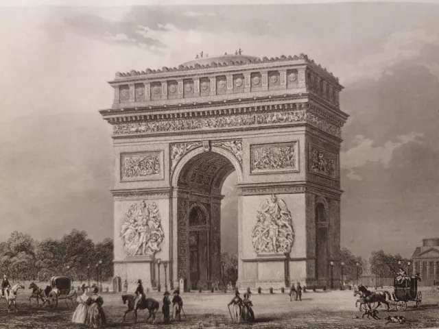 original out-of-text engraving year. 1847 Paris Arc de Triomphe de l'Etoile