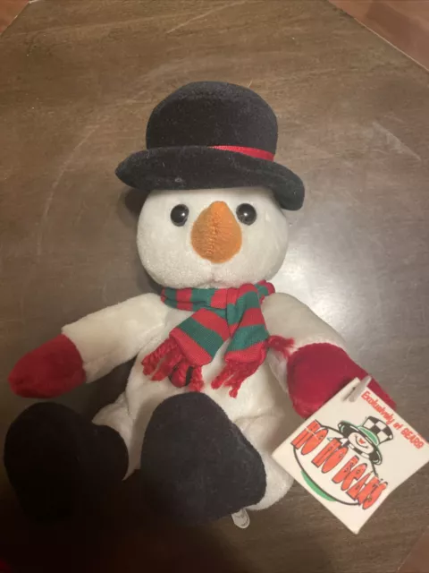 Vtg 1998 Sears Roebuck Ho Ho Beans Snowman Beanbag Plush Hat Scarf 8'' With Tag