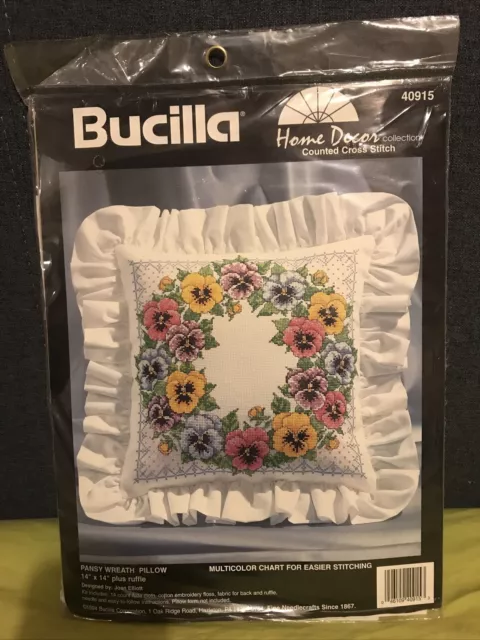 Bucilla Home Decor Counted cross stitch kit Pansy Wreath Pillow