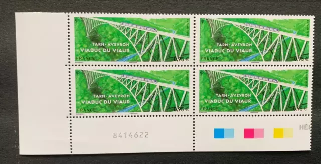 Bloc 4 timbres France 2018 YT 5247. Viaduc de Viaur coin de feuille