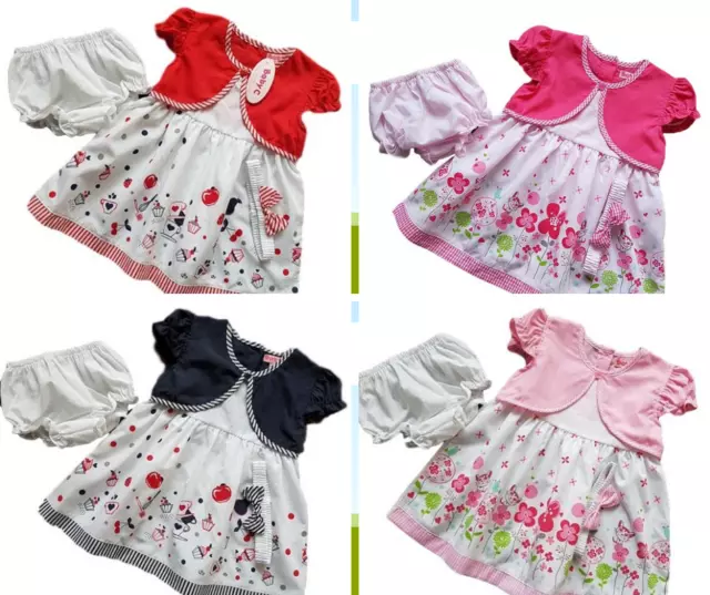 New Baby Girls Mock Shrug Dress + Knickers Headband Outfit 3-6-9-12 Months
