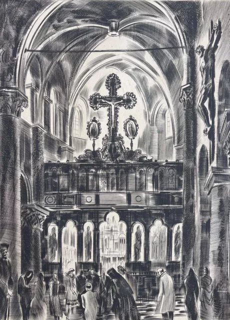 Paris Kirche Saint-Julien-Le-Pauvre Chor Und Iconestace Von Albert Decaris 1949