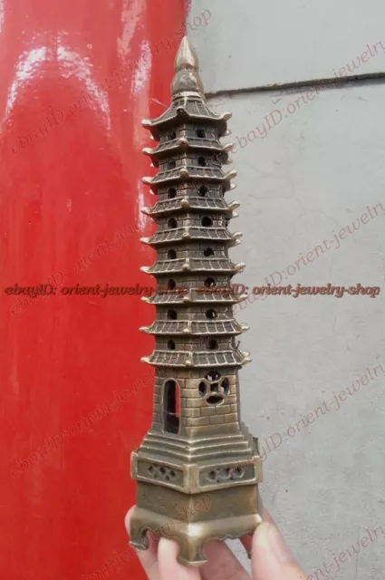 collectable Old bronze Vintage peace Pagoda /pagod Statue Tower 9-Tier