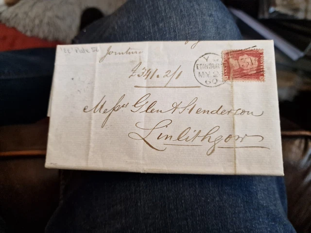 ANTIQUE 1860 VICTORIAN Letter Envelope With Penny Red Stamp, R.b.s Bank ...