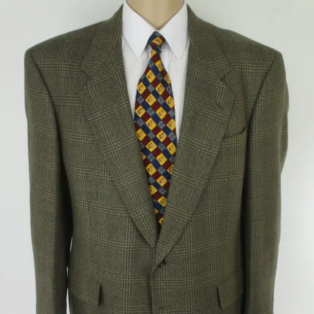 44 R HART Schaffner Marx Brown Plaid Tweed Wool Mens Jacket Sport Coat ...