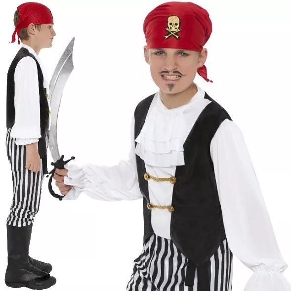 Childrens Fancy Dress Pirate Boy Costume Black/White Kids Childs by Smiffys