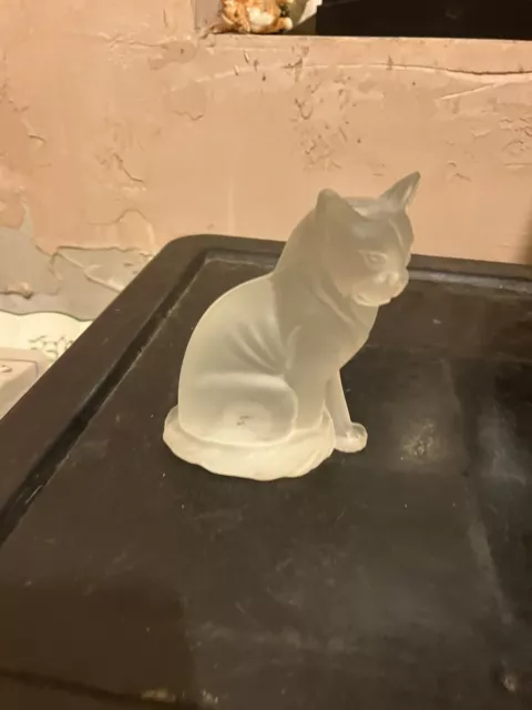 Frosted Glass Sitting Cat Paperweight 2