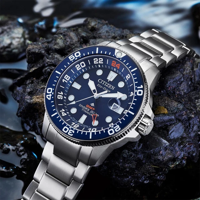 CITIZEN SUPER Titanium Promaster Diver GMT Eco Drive Rotating Bezel Mens Watch 275.00 PicClick UK