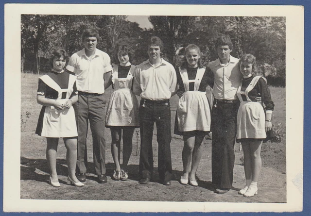 Beautiful Boys and girls in school uniforms in nature, Soviet Vintage Photo USSR