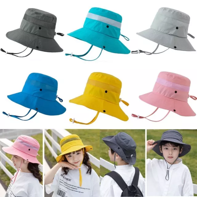 Boy Girl Adjustable Sun Hat Children Bucket Hats Wide Brim Cap UV Protection