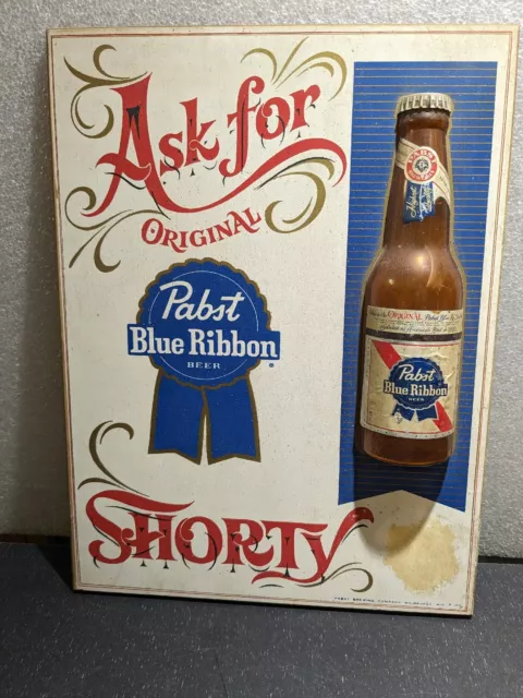 Vintage 1970 PABST BLUE RIBBON Beer  " ASK FOR ORIGINAL  PABST SHORTY " WoodSign